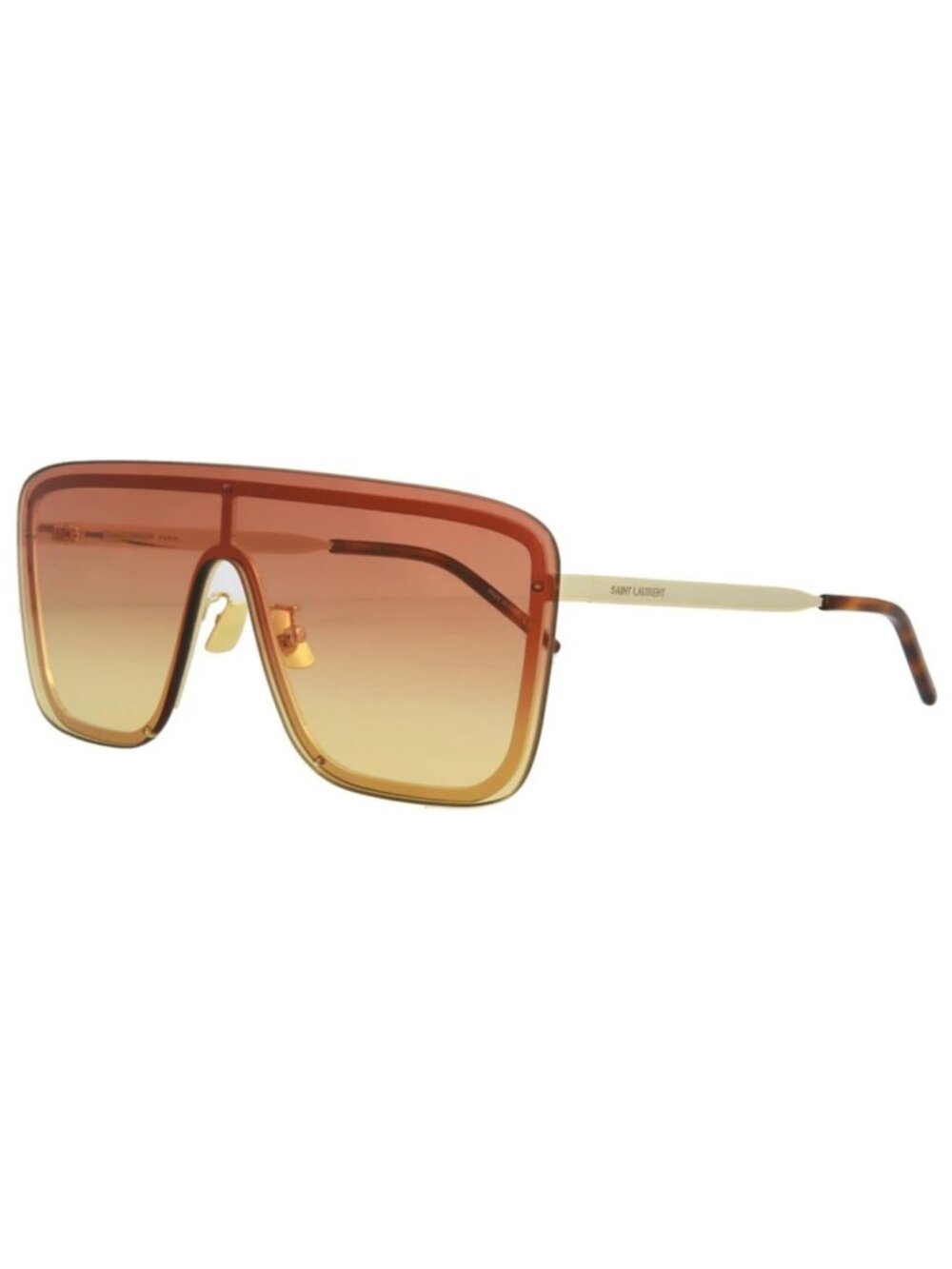 New Saint Laurent Women's Sunglasses Shield Wrap Metal Frame Unisex Gold Gold